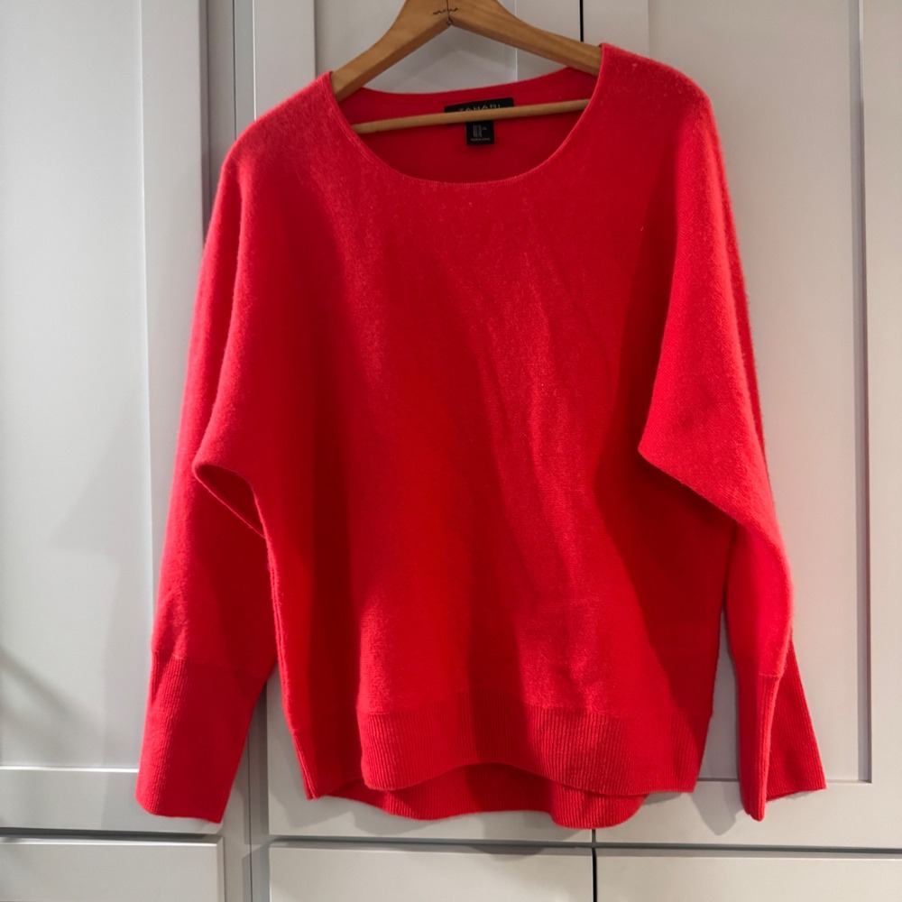 Tahari 100% 2-Ply Cashmere Sweater Dark Pink‎ Scoop Neck Dolman Sleeve Womens XL